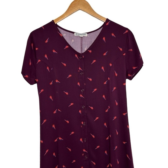 Junk Food Womens Lightning Bolt Button Up Dress Sz Medium Purple Tie Waist - Picture 3 of 7